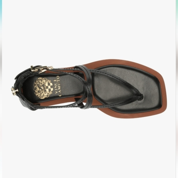 Vince Camuto Black Leather Brenndie Buckle Sandal Flat Size 71/2 - Picture 2 of 8